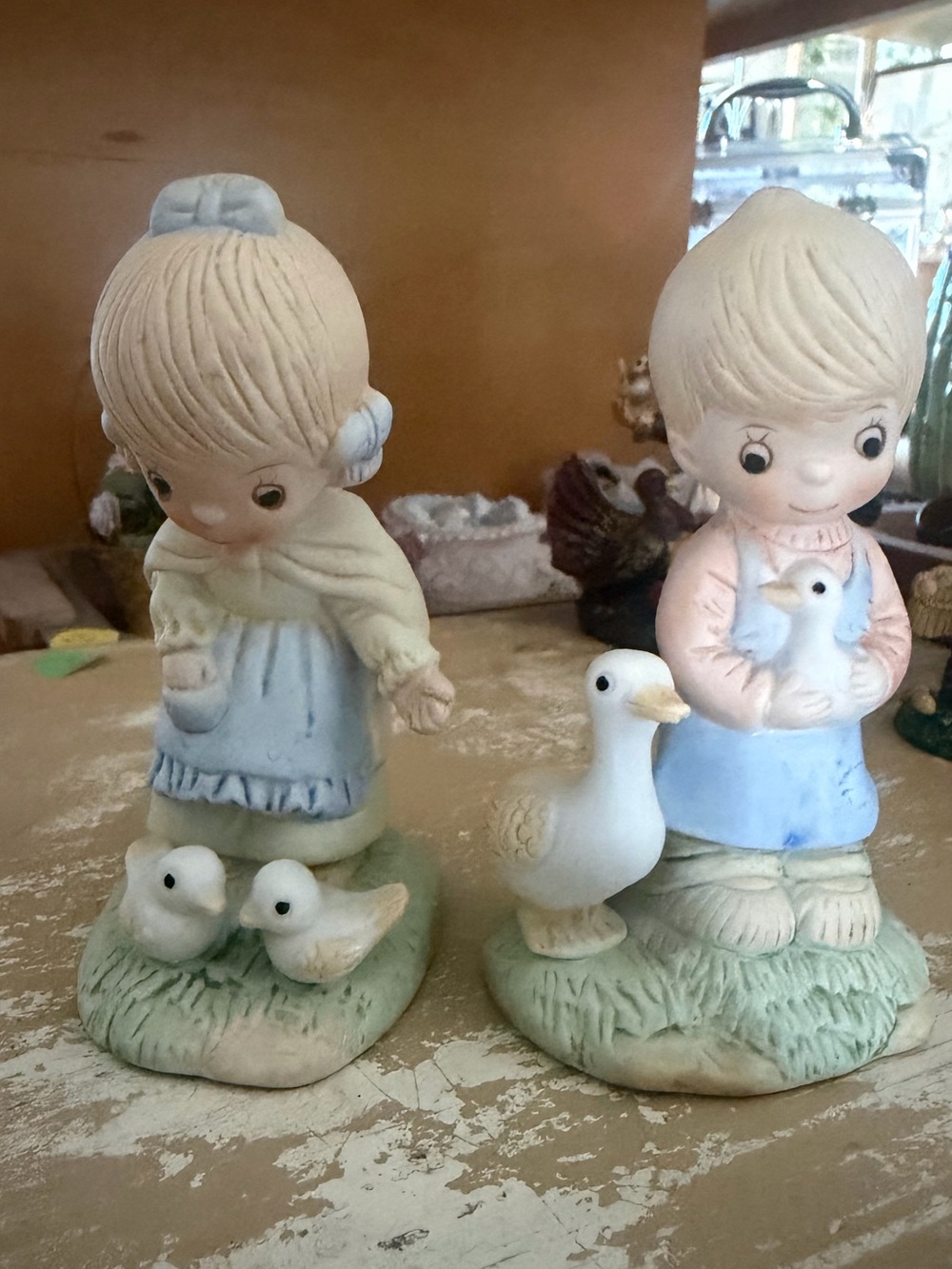 Pastel Blue & Cream Ceramic Figurine Pair - Home Accent